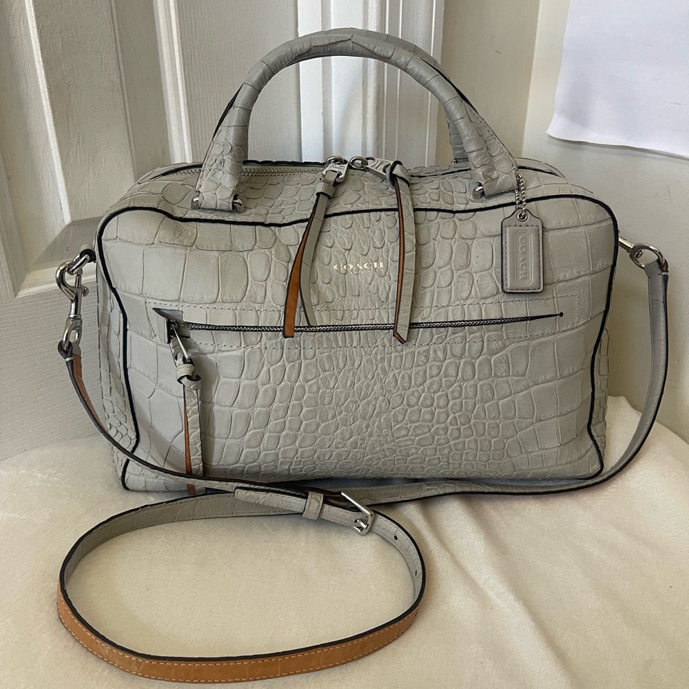 Coach Bleecker Pinnacle Toaster Satchel in Matte Croc Embossed Leather EUC